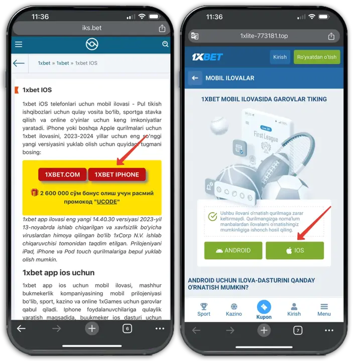 1xbet ios iphone telefoniga yuklab olish