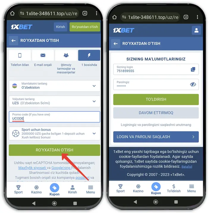 1xbet registratsiya - sportga pul tikish