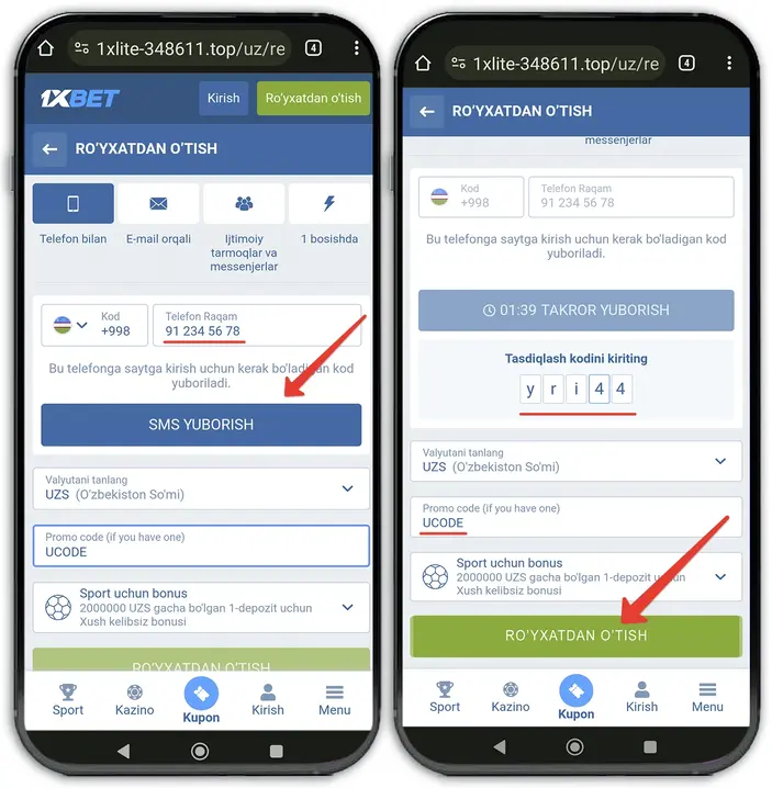 1xbet mobile orqali stavka qilish