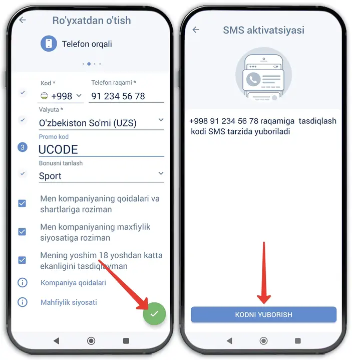 Mobil ilovada registratsiya