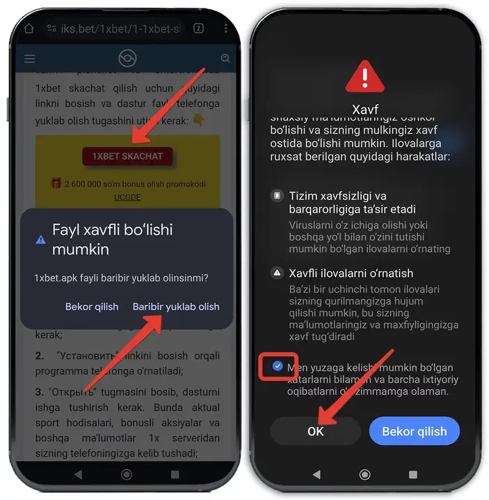 1xbet apk skachat qilish
